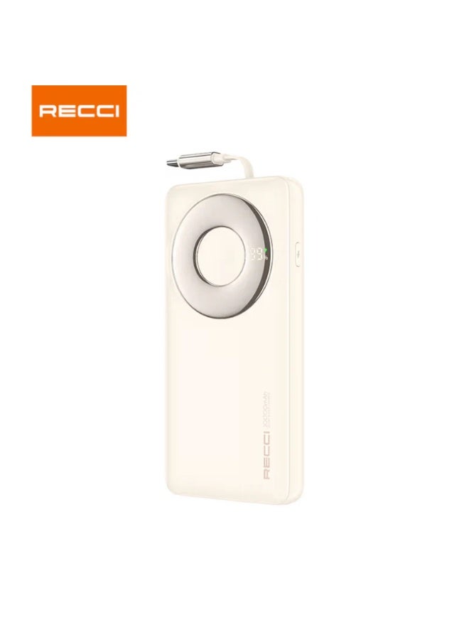 Recci RPB-P58 22.5W 10000 mAh Retractable Cable Fast Charging Power Bank white