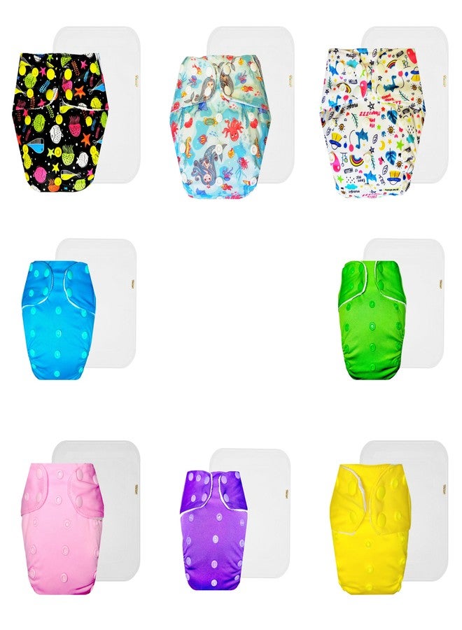 Dumbledo Premium Cloth Diaper with Cotton Insert (Pack of 8) | Hypoallergenic | 6-Layer Absorbent Pad | Adjustable Snaps | Everyday Diapering Essential | 3 Months - 3 Years | Unisex Baby - Image 1