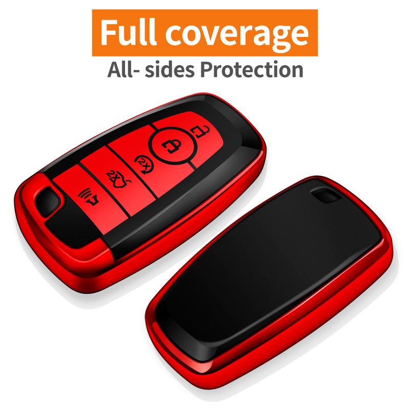 Sindeda for Ford Key Fob Cover with Keychain Soft Full Protection Key Shell Key Case Compatible with Mustang Fusion Raptor F150 Explorer Expedition Lincoln Aviator Corsair (Red, 5 Buttons) - Image 3