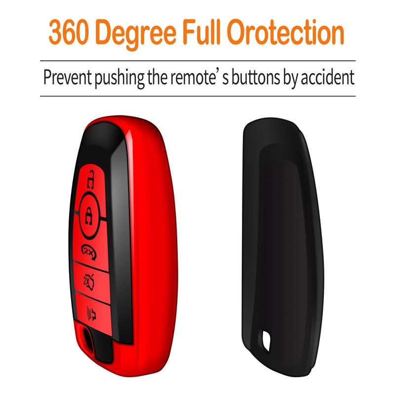 Sindeda for Ford Key Fob Cover with Keychain Soft Full Protection Key Shell Key Case Compatible with Mustang Fusion Raptor F150 Explorer Expedition Lincoln Aviator Corsair (Red, 5 Buttons) - Image 4