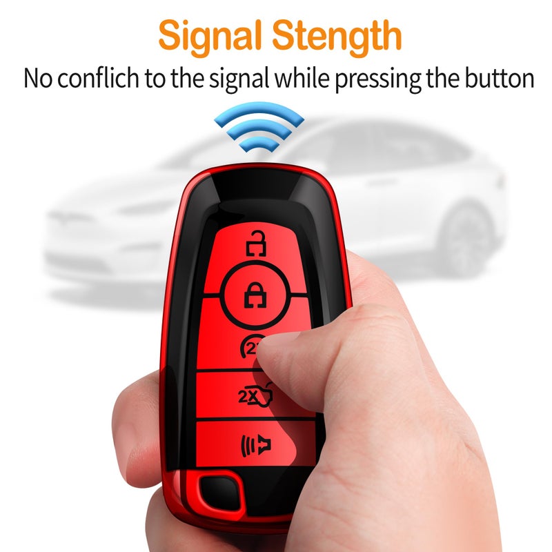 Sindeda for Ford Key Fob Cover with Keychain Soft Full Protection Key Shell Key Case Compatible with Mustang Fusion Raptor F150 Explorer Expedition Lincoln Aviator Corsair (Red, 5 Buttons) - Image 5