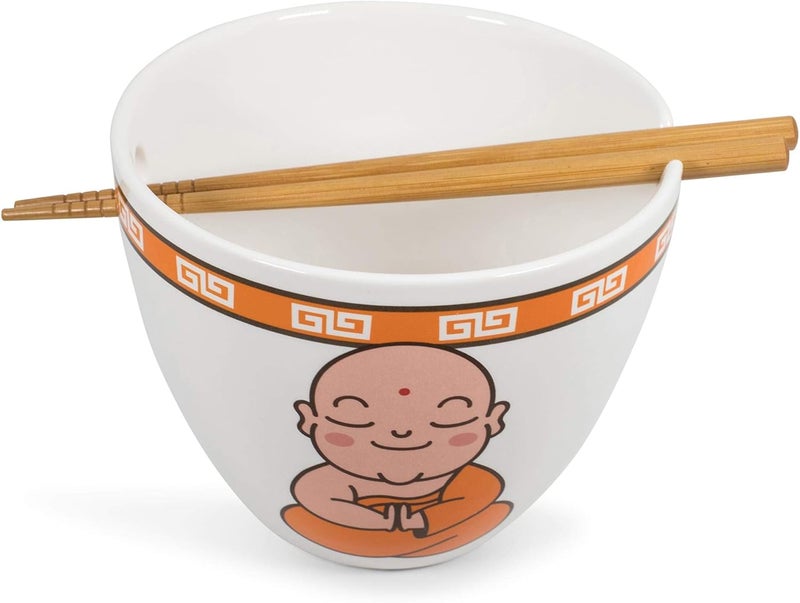 Toynk طقم وعاء رامين سيراميك توينك هانغري بودا نوم نوم نوم مع عيدان تناول الطعام سعة 16 أونصة - Image 2
