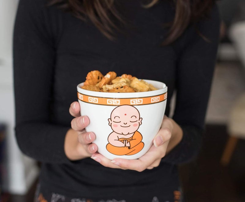 Toynk طقم وعاء رامين سيراميك توينك هانغري بودا نوم نوم نوم مع عيدان تناول الطعام سعة 16 أونصة - Image 4