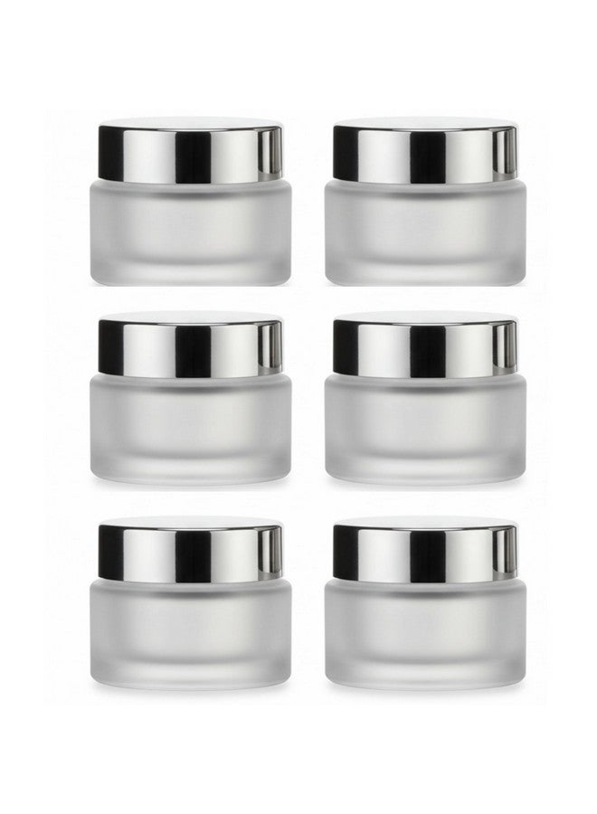 Devinez Multipurpose (Pack of 6) Round Frost Glass Cosmetic Jars,50gm with Inner Liners and Silver Lids, Travel Jars, Refillable for Makeup, Cream, Lotion, Sugar Scrubs, Eye Shadow Paint, Jewelry - Image 1