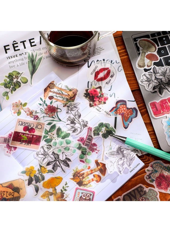 Outus 160 Pieces Vintage Scrapbook Stickers Flower Plant Waterproof Stickers Laptop Retro Butterfly Mushroom Decals Antique Natural Decorative for Scrapbooking Journal Planner Card Making (Plant Style) - Image 3