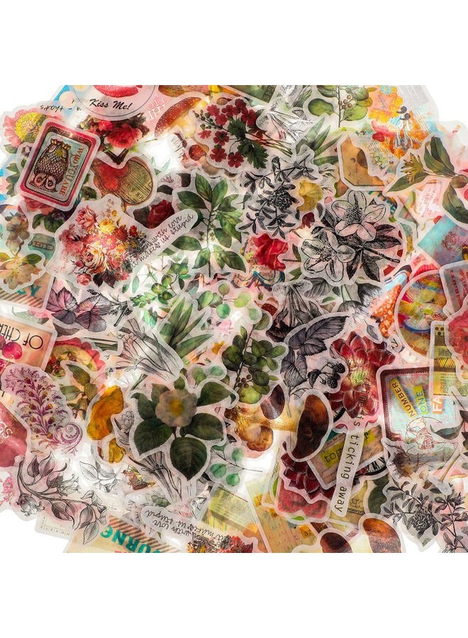 Outus 160 Pieces Vintage Scrapbook Stickers Flower Plant Waterproof Stickers Laptop Retro Butterfly Mushroom Decals Antique Natural Decorative for Scrapbooking Journal Planner Card Making (Plant Style) - Image 1