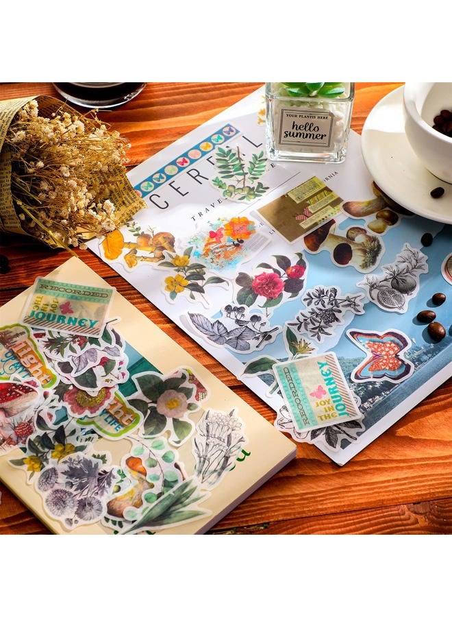 Outus 160 Pieces Vintage Scrapbook Stickers Flower Plant Waterproof Stickers Laptop Retro Butterfly Mushroom Decals Antique Natural Decorative for Scrapbooking Journal Planner Card Making (Plant Style) - Image 2