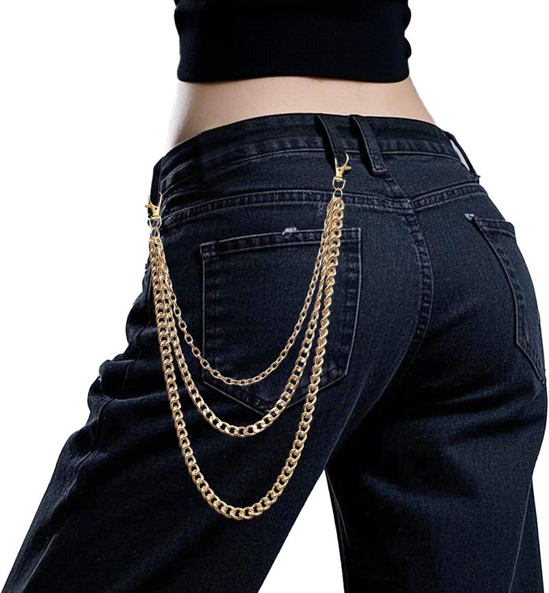 Lainrrew Trousers Chain, Pants Chain Belt Chain Wallet Chain Pocket Chain Hip Hop Punk Jeans Chain Key Chain Goth Accessories for Eboy Egirl Women Men(Champagne Gold) - Image 4