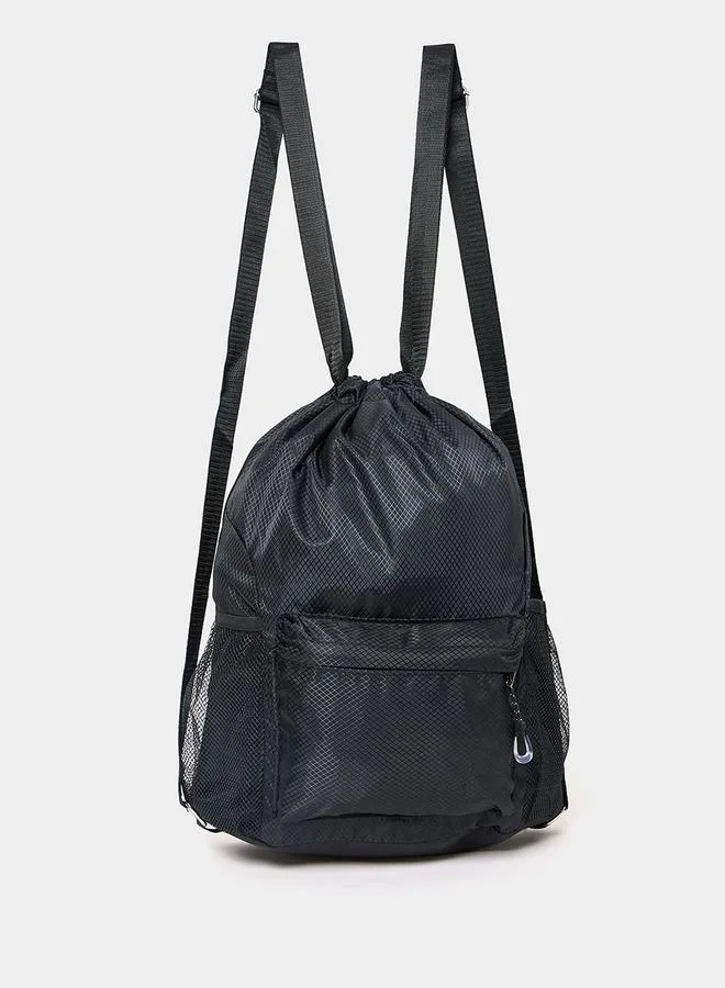 Styli Textured Mesh Detail Backpack with Drawcord Closure