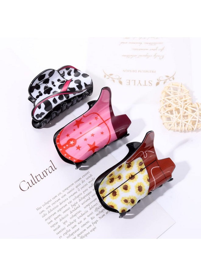 YAHPERN 3Pcs Western Cowboy Hair Claw Clips For Women Sunflower Leopard Star Cowboy Hat Boot Hair Jaw Clips Nonslip Cowgirl Hair Barrettes For Thick Hair Western Hair Accessories  - Image 5