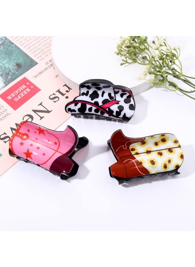 YAHPERN 3Pcs Western Cowboy Hair Claw Clips For Women Sunflower Leopard Star Cowboy Hat Boot Hair Jaw Clips Nonslip Cowgirl Hair Barrettes For Thick Hair Western Hair Accessories  - Image 2