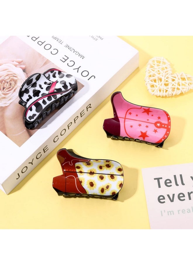 YAHPERN 3Pcs Western Cowboy Hair Claw Clips For Women Sunflower Leopard Star Cowboy Hat Boot Hair Jaw Clips Nonslip Cowgirl Hair Barrettes For Thick Hair Western Hair Accessories  - Image 3