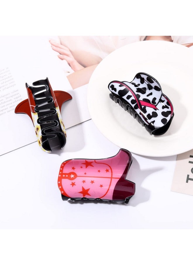 YAHPERN 3Pcs Western Cowboy Hair Claw Clips For Women Sunflower Leopard Star Cowboy Hat Boot Hair Jaw Clips Nonslip Cowgirl Hair Barrettes For Thick Hair Western Hair Accessories  - Image 4