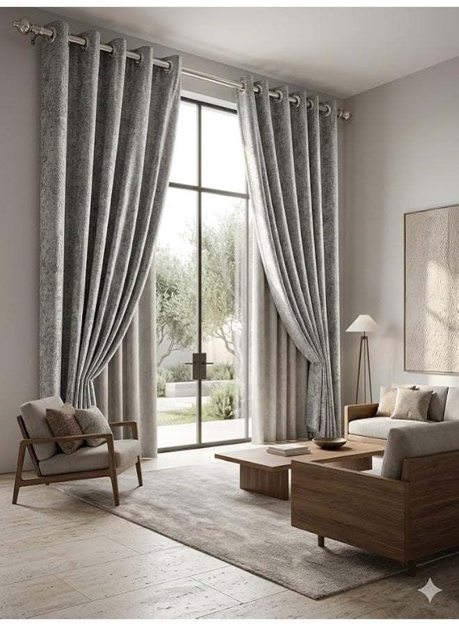 Chenille Soft Textured Curtain 150 x 240 cm, Grey - Image 1