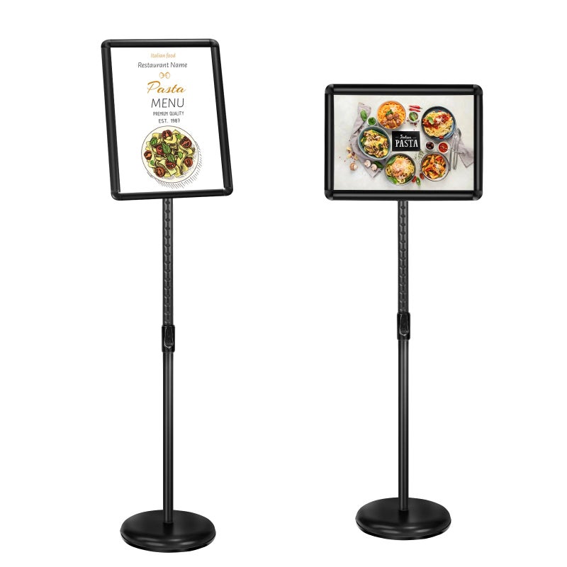 SCZS Heavy Duty Floor Sign Stand Adjustable Pedestal Sign Holder Stand Poster Stand Aluminum Snap Open Frame for 85X11 Inches with Heavy Round Base Both Vertical and Horizontal Sign Displayed