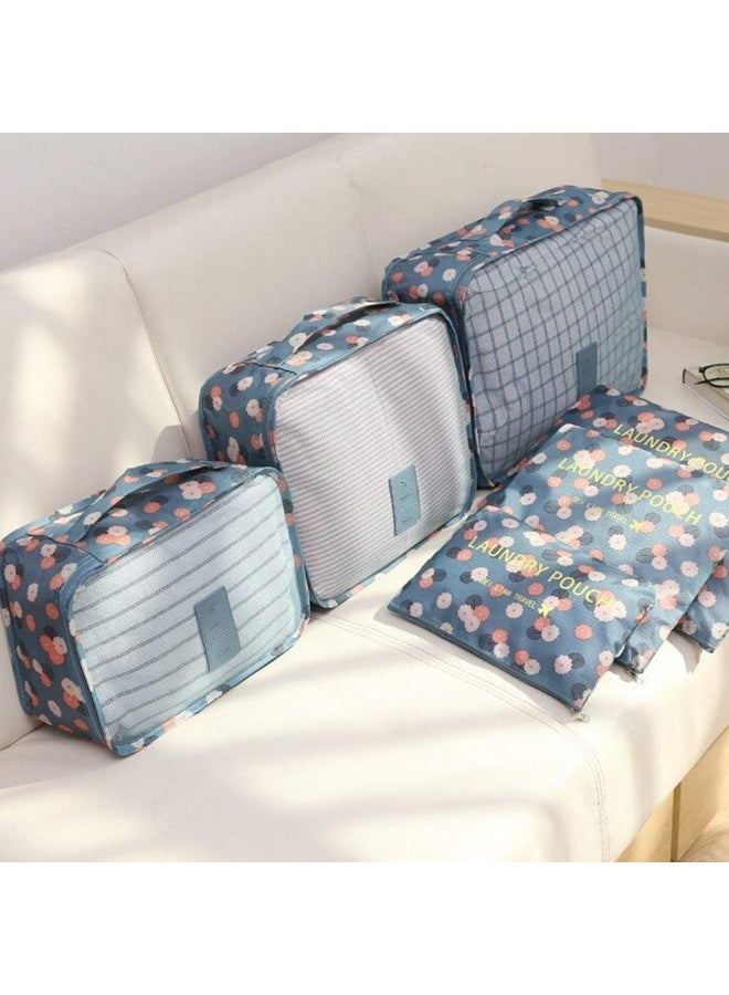 6 Pcs Travel Packing Cube Organizer Set for Suitcase, Closet Divider Storage Bags - Blue Pattern - Image 4