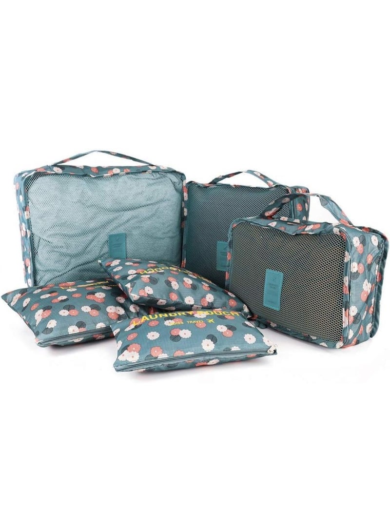 6 Pcs Travel Packing Cube Organizer Set for Suitcase, Closet Divider Storage Bags - Blue Pattern - Image 5