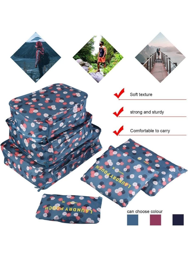 6 Pcs Travel Packing Cube Organizer Set for Suitcase, Closet Divider Storage Bags - Blue Pattern - Image 3