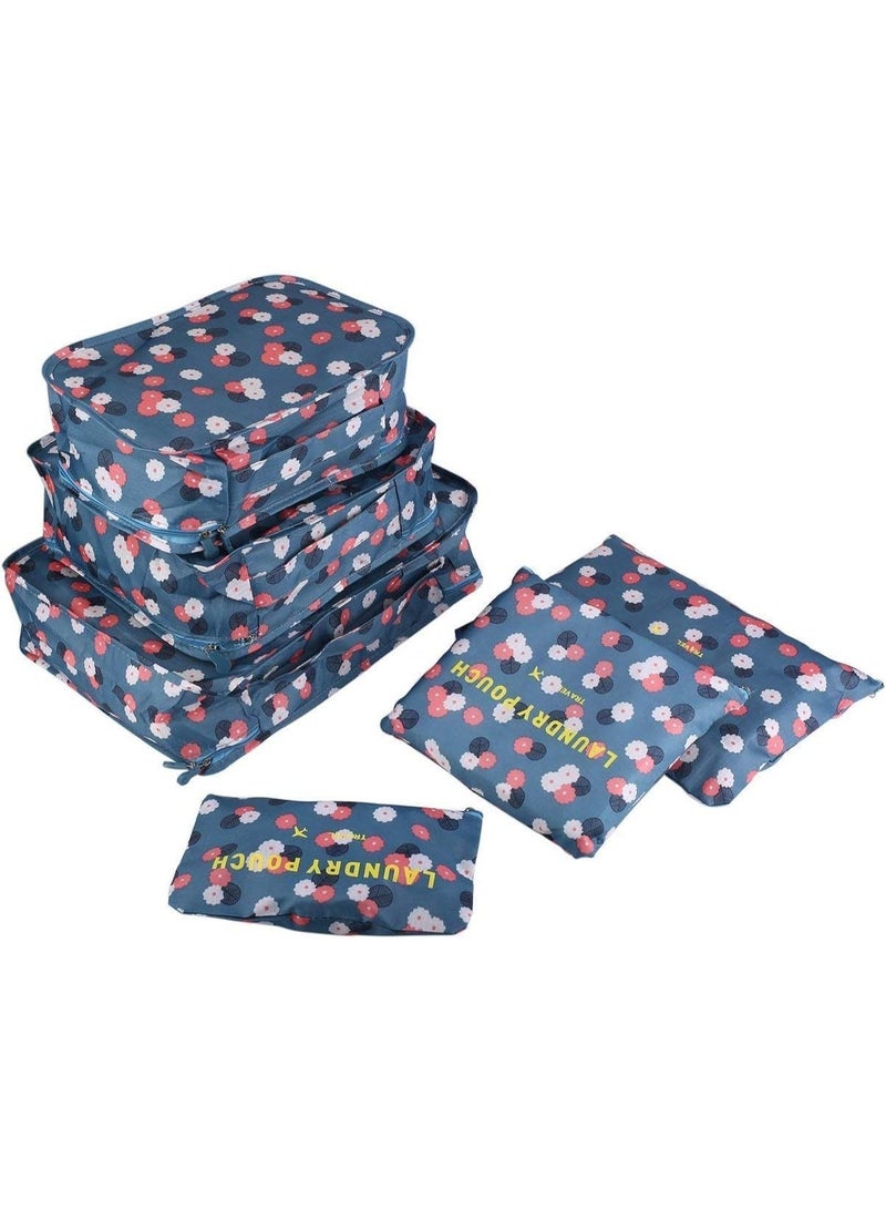 6 Pcs Travel Packing Cube Organizer Set for Suitcase, Closet Divider Storage Bags - Blue Pattern - Image 1