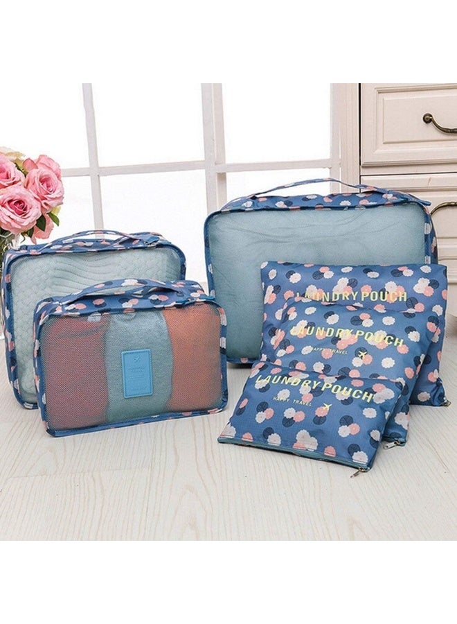 6 Pcs Travel Packing Cube Organizer Set for Suitcase, Closet Divider Storage Bags - Blue Pattern - Image 2