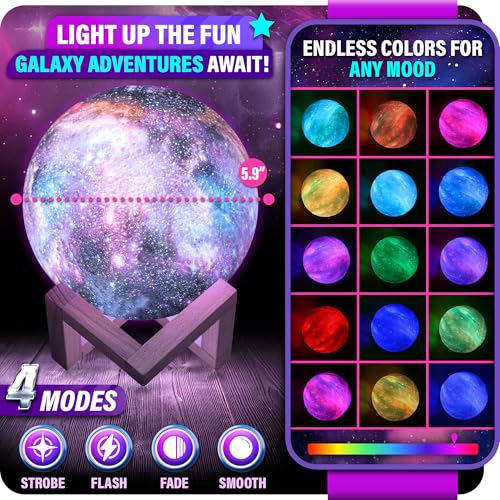 Mind-Glowing Galaxy Moon Lamp with Multi Colors, Touch/Remote, Wood Stand - Teen Girl Room Decor, Trendy Stuff - Christmas Gift for Any Year Old Teenage Girl - Cool Night Light for Kids (5.9 inch) - Image 3