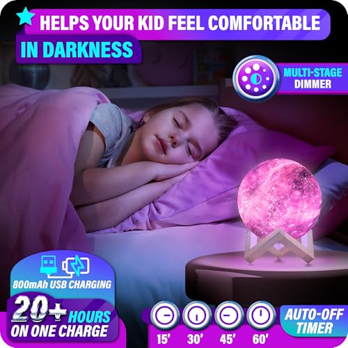 Mind-Glowing Galaxy Moon Lamp with Multi Colors, Touch/Remote, Wood Stand - Teen Girl Room Decor, Trendy Stuff - Christmas Gift for Any Year Old Teenage Girl - Cool Night Light for Kids (5.9 inch) - Image 4