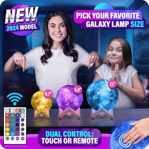 Mind-Glowing Galaxy Moon Lamp with Multi Colors, Touch/Remote, Wood Stand - Teen Girl Room Decor, Trendy Stuff - Christmas Gift for Any Year Old Teenage Girl - Cool Night Light for Kids (5.9 inch) - Image 2