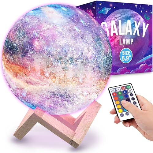 Mind-Glowing Galaxy Moon Lamp with Multi Colors, Touch/Remote, Wood Stand - Teen Girl Room Decor, Trendy Stuff - Christmas Gift for Any Year Old Teenage Girl - Cool Night Light for Kids (5.9 inch) - Image 1