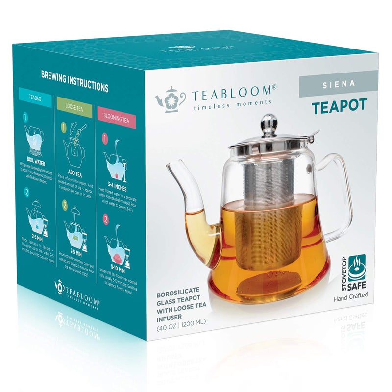 Teabloom Siena Borosilicate Glass Teapot â€“ Stain-Free, Heatproof Tea Maker With Removable Loose Tea Infuser â€“ 40 oz (4-5 Cups) - Image 4