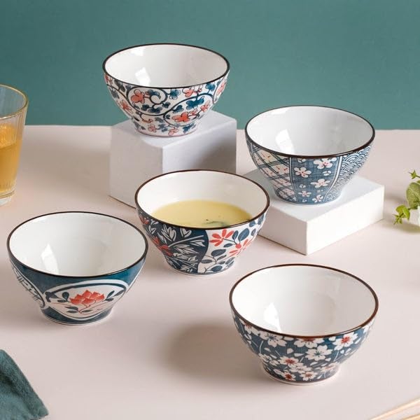DANSR DANSR Pottery Traiditional Japanese Rice Bowls Assorted Dinnerware Serving Bowls Ceramic Dipping Bowls Side Dishes for Cereal Soup Dessert Snack Fruit Salsa Soup Bowls Serving Bowls Set of 4  - Image 4