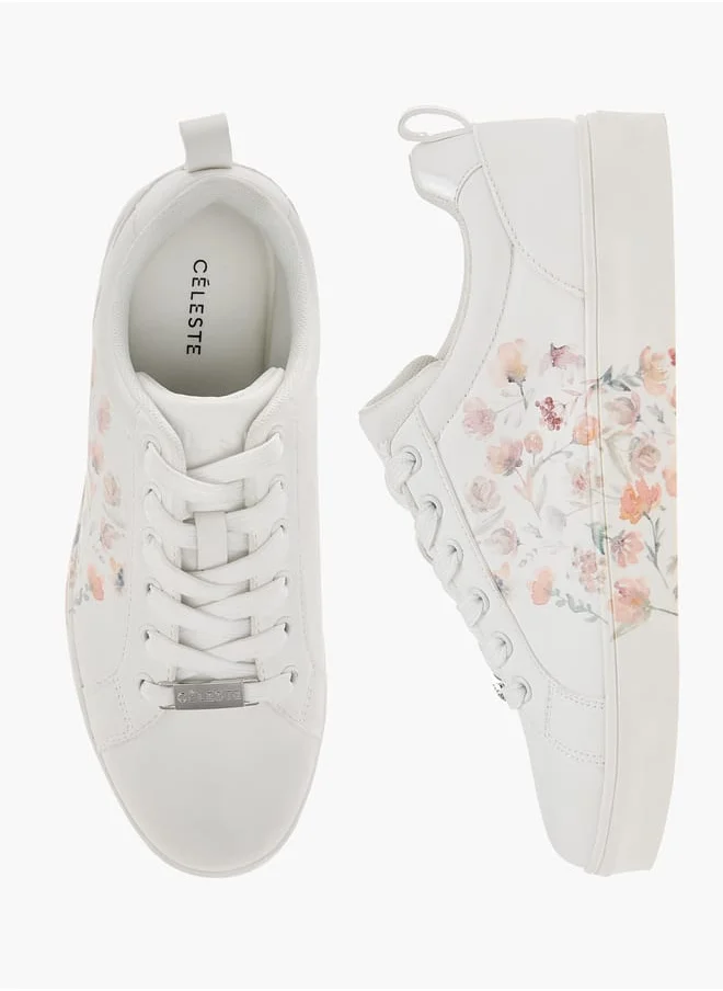 Celeste Women's Floral Print Sneakers with Lace-Up Closure