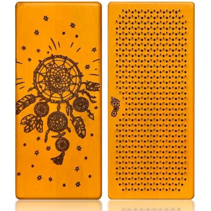 rayihni لوح من خشب ألدر الطبيعي لليوغا والتأمل على المسامير، لوح سادهو للمبتدئين مع مسامير بارتفاع 10 مم، مصيدة أحلام، أصفر - Image 2