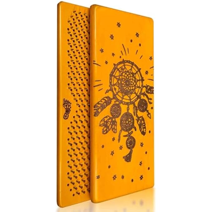 rayihni لوح من خشب ألدر الطبيعي لليوغا والتأمل على المسامير، لوح سادهو للمبتدئين مع مسامير بارتفاع 10 مم، مصيدة أحلام، أصفر - Image 1