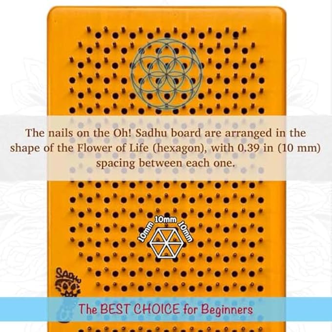 rayihni لوح من خشب ألدر الطبيعي لليوغا والتأمل على المسامير، لوح سادهو للمبتدئين مع مسامير بارتفاع 10 مم، مصيدة أحلام، أصفر - Image 5