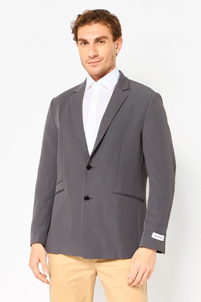 SELECTED Men Regular Fit Plain Casual Blazer, Dark Grey - Image 1