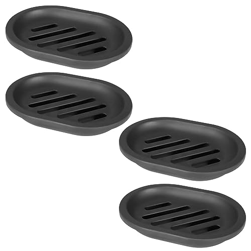 Topsky Soap Dish for Shower 4pcs Dishes with Drip Tray Bar Holder with Drain for Kitchen Sink Keeps Soap Dry Black - Image 1