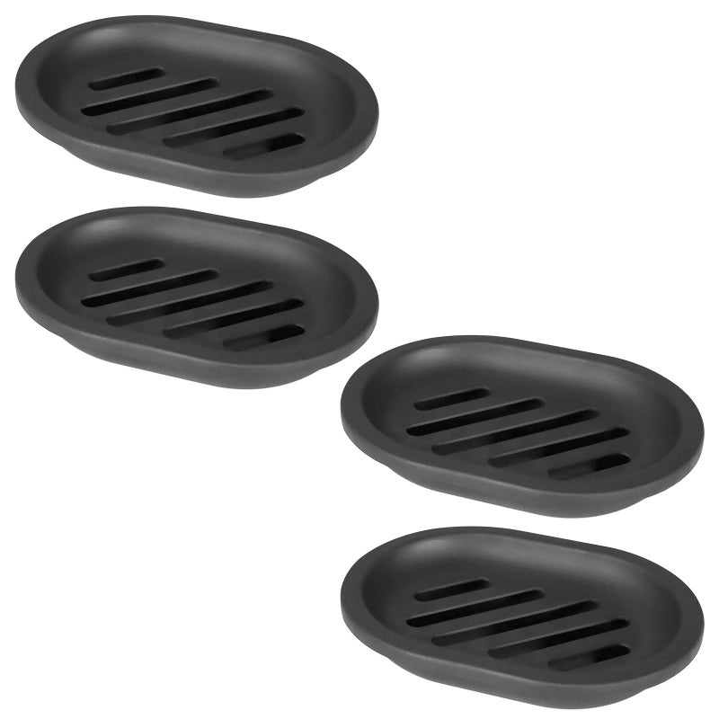 Topsky Soap Dish for Shower 4pcs Dishes with Drip Tray Bar Holder with Drain for Kitchen Sink Keeps Soap Dry Black - Image 2