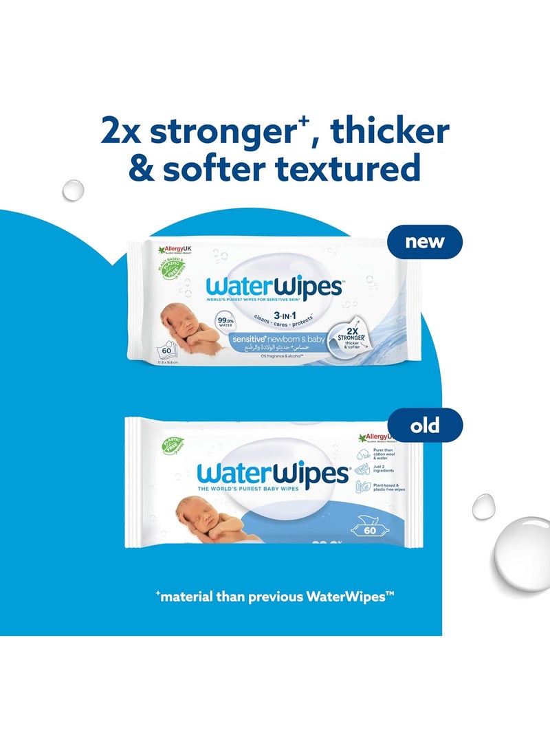 WaterWipes WaterWipes Sensitive Newborn & Baby Wipes, 60 Wipes, 99.9% Water, Fragrance Free & Alcohol Free - Image 3