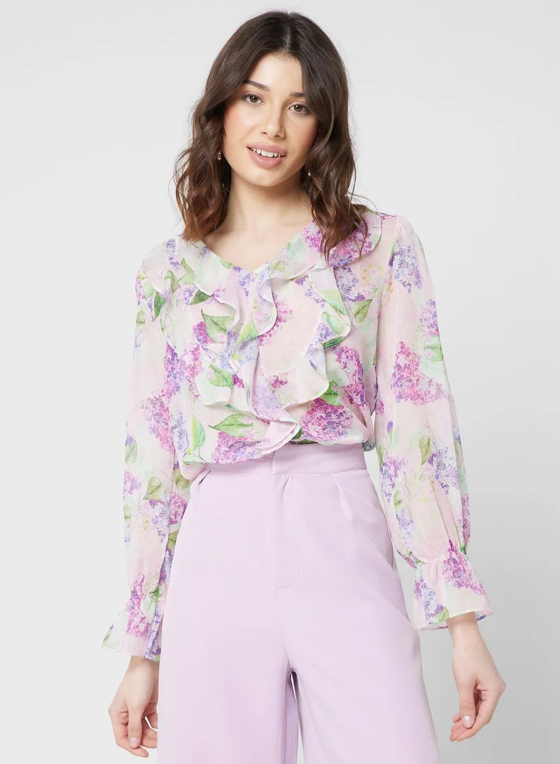 ELLA Ruffle Detail Printed Top