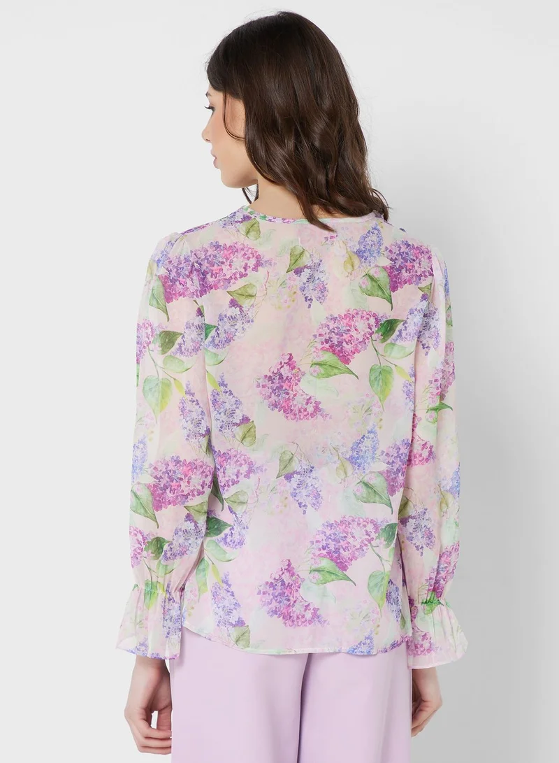 ELLA Ruffle Detail Printed Top