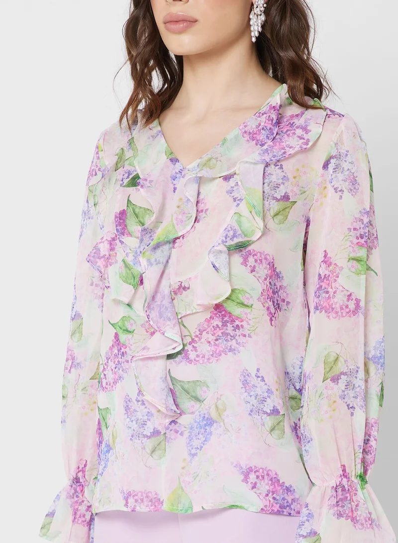 ELLA Ruffle Detail Printed Top