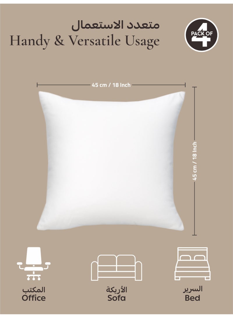 Donetella Cushion Insert 4-Piece 45x45 cm – Soft Brushed Microfiber Throw Pillow Insert, Fluffy & Supportive, Ideal for Sofa, Couch, Chair & Bed, White - Image 2