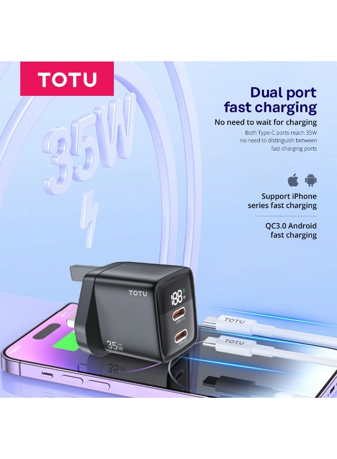 Totu 35W Dual USB C GaN Charger, Wall Plug USB-C Charger, Power Adapter for Samsung, iPhone Series, iPad, Black - Image 4