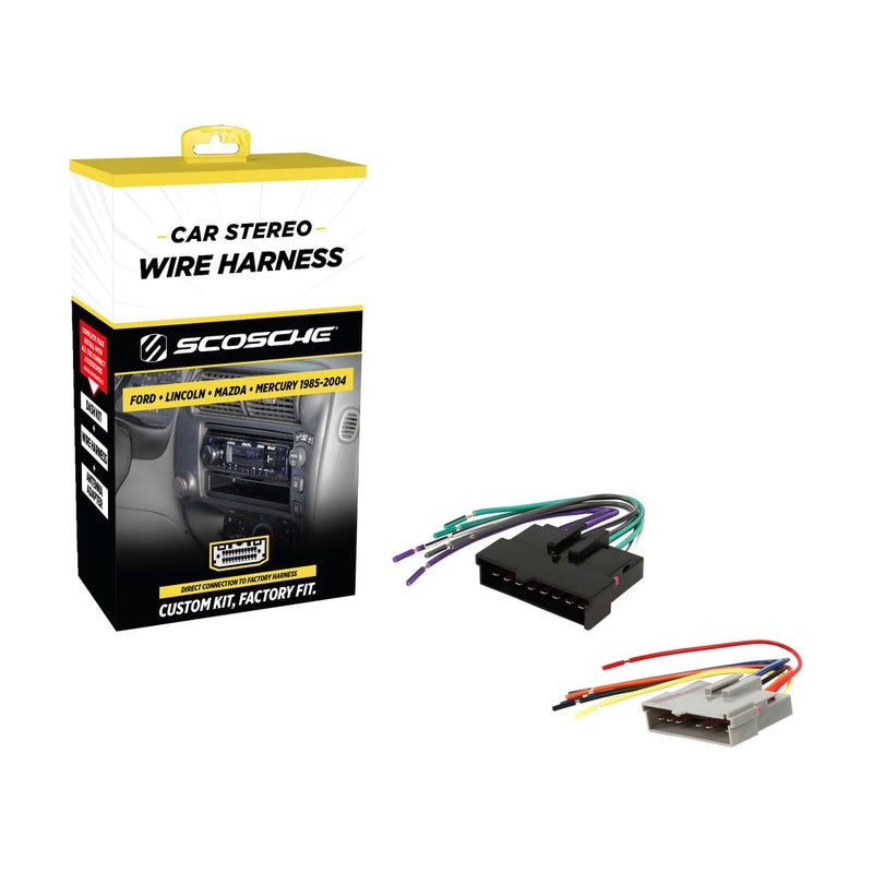Scosche FD02B Stereo Wiring Harness Compatible with Select Non-Amplified 1985-2004 Ford, Lincoln, Mazda, Mercury and Nissan Vehicles - Car Stereo Harness - Check Vehicle List in Images for Your Model - Image 1