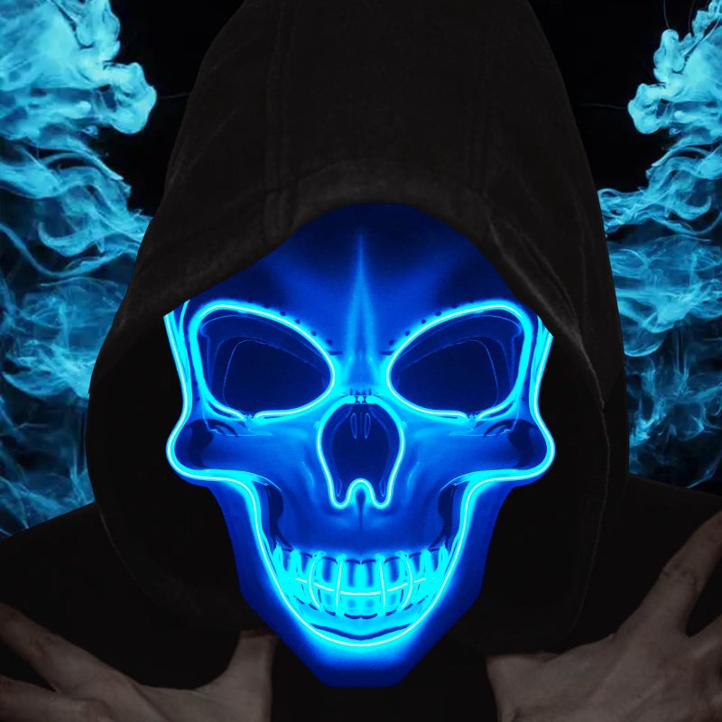 OceanWings Halloween Scary Mask Light Up Mask for Party Favor Supplies with 3 Modes Blue - Image 2