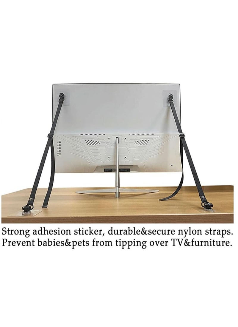 0TO1 TECH - Adjustable TV Safety Straps, Anti-Tip Strap, Heavy Duty Furniture Straps, No-Drill Adhesive, Anti-Tip Furniture Anchors for Baby Proofing, Flat Screens Fix to Wall, Or Desk, Earthquake Straps - Image 1