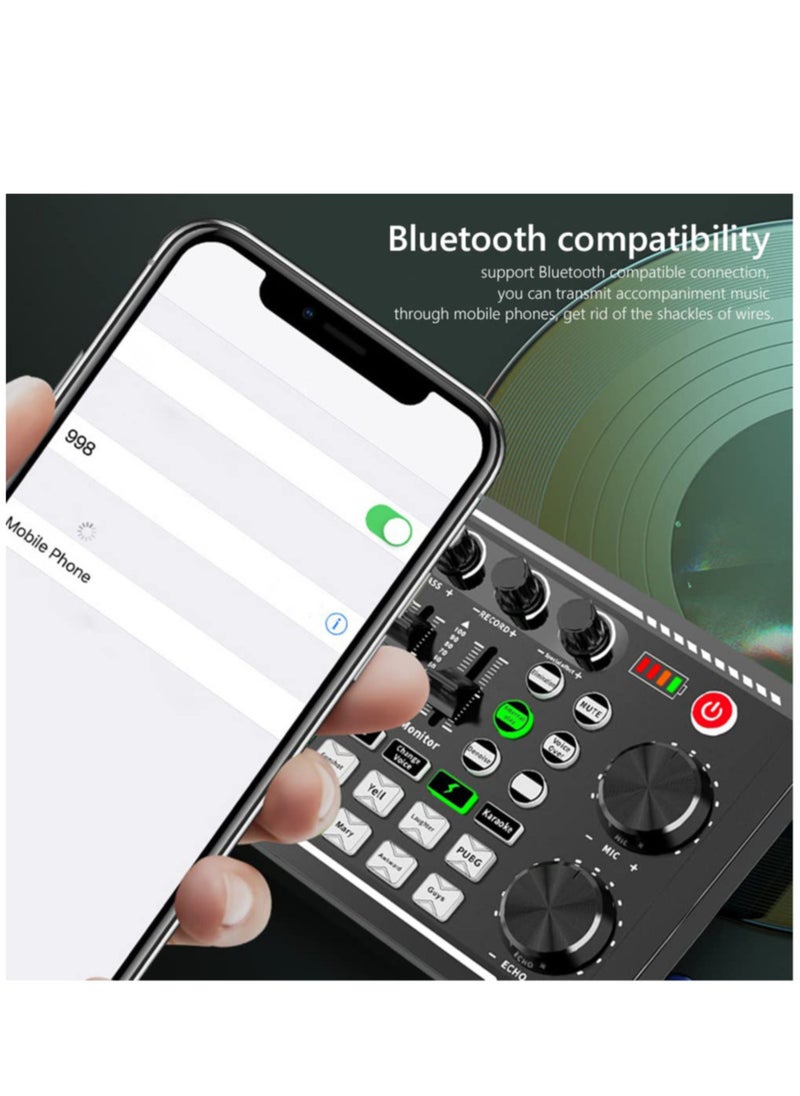 F998 Sound Card with 16 Sound Effects Audio Recording Sound Mixer Audio Mixing Console Amplifier for Phone PC