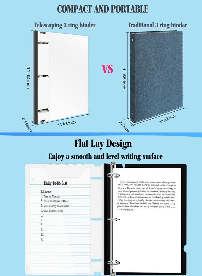 INFUN 1.5 Inch Telescoping 3 Ring Binder - 6PCS, Flexible Round Binder with Customizable Front Cover and Clear Catalog Pocket, 1.5Inch Rings, 370 Sheet Capacity-White - Image 4