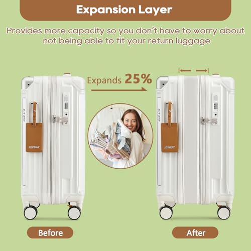 Joyway حقيبة سفر Joyway 20 بوصة مع حامل أكواب ومنفذ USB، سعة قابلة للتوسع بنسبة 25%، حقيبة ذكية بعجلات مضادة للانزلاق وحقيبة يد، مثالية للرجال والنساء مجموعة من 3 قطع باللون الأبيض - Image 4