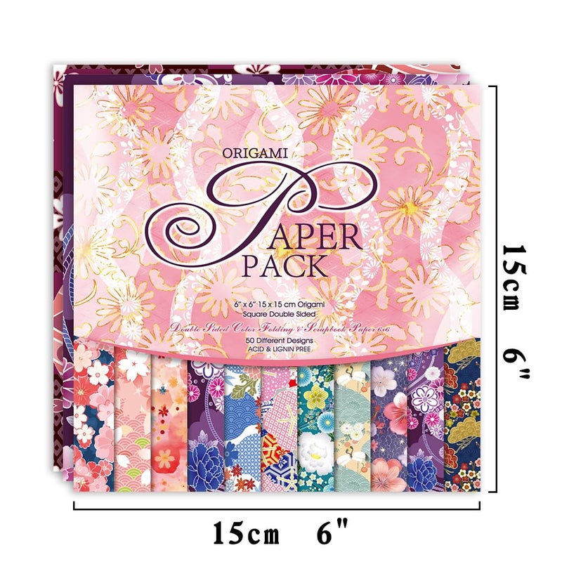 Qianshan Origami Paper Kit 50 Sheets 70GSM 6 Inch Square Double Sided Color 50 Vivid Japanese Washi Chiyo Colors for Hand Crafts Origami Paper Arts Creativity.Japanese Sakuras - Image 2